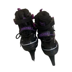 Black and Purple ice skating shoes with Secure Lacing and Velcro
